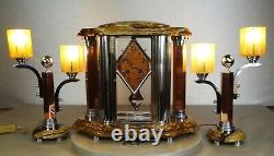 1930 Adnet Excpt Trim Pendulum Lamps Modernist Art Deco Bronze Dore Chrome