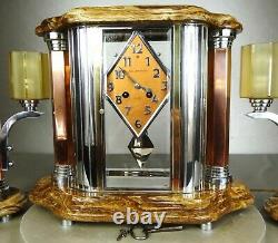 1930 Adnet Excpt Trim Pendulum Lamps Modernist Art Deco Bronze Dore Chrome