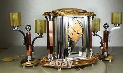 1930 Adnet Excpt Trim Pendulum Lamps Modernist Art Deco Bronze Dore Chrome