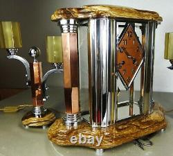 1930 Adnet Excpt Trim Pendulum Lamps Modernist Art Deco Bronze Dore Chrome