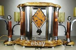 1930 Adnet Excpt Trim Pendulum Lamps Modernist Art Deco Bronze Dore Chrome