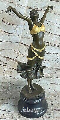 1930s Style Art Deco Golden Bronze Female Chair Woman Dancer Sculpture Figure