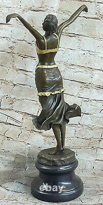 1930s Style Art Deco Golden Bronze Female Chair Woman Dancer Sculpture Figure