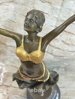 1930s Style Art Deco Golden Bronze Female Chair Woman Dancer Sculpture Figure