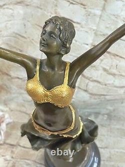 1930s Style Art Deco Golden Bronze Female Chair Woman Dancer Sculpture Figure