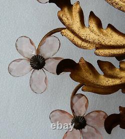 1970' Plafonnier Ou Applique À Décor De Fleurs Et Feuilles En Métal Doré