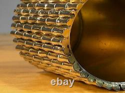 1970 Pot Bambou Art-deco Shabby-chic Bronze Metal Argent Adnet Jansen Pergay