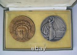 2 ART DECO MEDALS SILVER + BRONZE in box by DAMMANN electricity