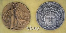 2 ART DECO MEDALS SILVER + BRONZE in box by DAMMANN electricity