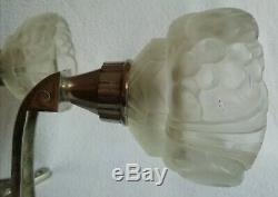 2 Bronze Sconces Nickel And Molded Glass Art Deco Period Around 1930