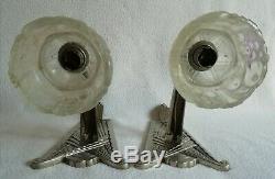 2 Bronze Sconces Nickel And Molded Glass Art Deco Period Around 1930