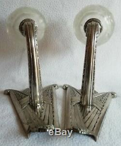 2 Bronze Sconces Nickel And Molded Glass Art Deco Period Around 1930