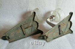 2 Bronze Sconces Nickel And Molded Glass Art Deco Period Around 1930