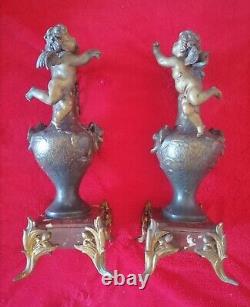 2 Bronze and Marble Art Deco Angel Statues Vases, 19th to early 20th century.