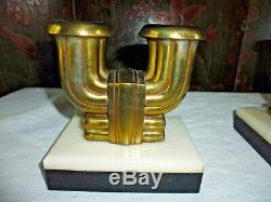 2 Old Candlestick Art Deco Gilded Bronze And Marble