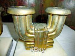 2 Old Candlestick Art Deco Gilded Bronze And Marble