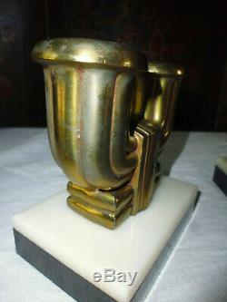 2 Old Candlestick Art Deco Gilded Bronze And Marble