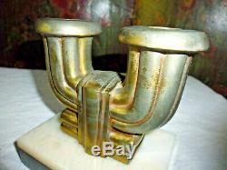 2 Old Candlestick Art Deco Gilded Bronze And Marble