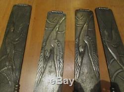 2 Pairs Of Plates Of Cleanliness Period Art Deco 1930 In Silvered Bronze Birds