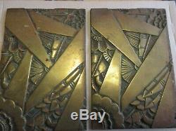 2 Superb Low Relief Art Deco Plates Brass Maurice Picaud