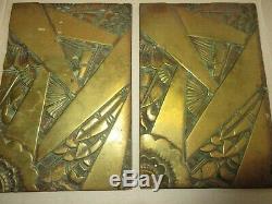 2 Superb Low Relief Art Deco Plates Brass Maurice Picaud
