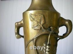 3.8kg The 2 / H33cm Art Deco 2 Old Vase In Thick Bronze / Mouse And Vine