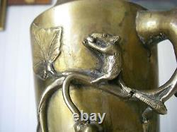 3.8kg The 2 / H33cm Art Deco 2 Old Vase In Thick Bronze / Mouse And Vine