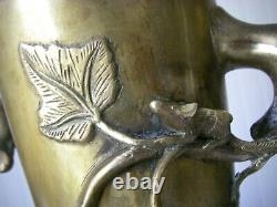 3.8kg The 2 / H33cm Art Deco 2 Old Vase In Thick Bronze / Mouse And Vine