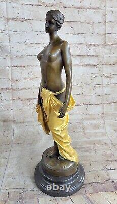 45 CM Western Art Deco Bronze Marble Chair Woman Girl Fair Maiden Bust