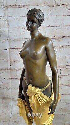 45 CM Western Art Deco Bronze Marble Chair Woman Girl Fair Maiden Bust