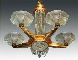 8 Golden Bronze Elements Of An Art Deco Chandelier With 5 Arms Of Light From Petitot