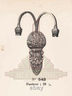 A. Bloch & J. Gauthier Art Deco Pair of Bronze Wall Lights with Pressed Glass Shades