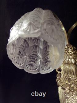 A. Bloch & J. Gauthier Art Deco Pair of Bronze Wall Lights with Pressed Glass Shades