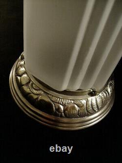 A. Bloch Lampe Building Art Deco In Bronze Nickeled - Globe In Pressed Glass 1930