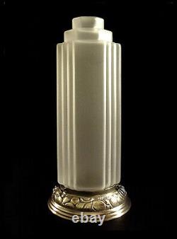 A. Block Building Lamp Art Deco Bronze Nickelé & Globe Pressed Glass 1930