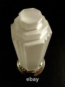 A. Block Building Lamp Art Deco Bronze Nickelé & Globe Pressed Glass 1930