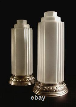 A. Block Pair Of Lamps Building Art Deco Bronze Nickelé And Glass Pressed 1930