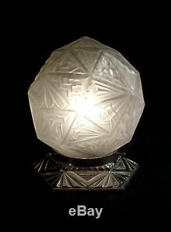 A. Cherpion Lamp Art Deco Modernist Bronze Nickel & Pressed Glass Globe 1930