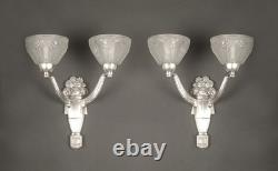 A. Fichet/Hanots Pair of Art Deco Wall Sconces in Bronze and Molded Pressed Glass A. Fichet/Hanots Pair of Art Deco Wall Sconces in Bronze and Molded Pressed Glass