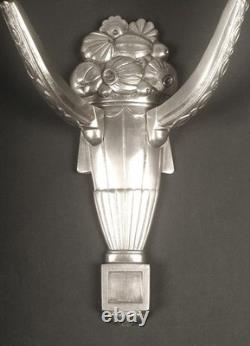 A. Fichet/Hanots Pair of Art Deco Wall Sconces in Bronze and Molded Pressed Glass A. Fichet/Hanots Pair of Art Deco Wall Sconces in Bronze and Molded Pressed Glass