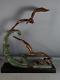 A. Ouline Two Gulls Bronze Sculpture Patinated Signed 68x50 Cm. Very Good Condition