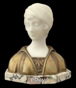 A. Trefoloni Bust In Carrara Marble And Bronze Golden Boy Art Deco