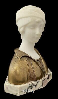 A. Trefoloni Bust In Carrara Marble And Bronze Golden Boy Art Deco