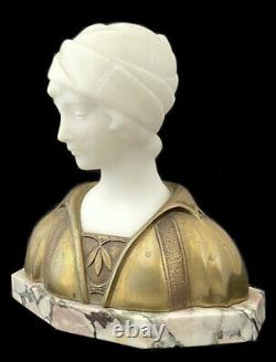 A. Trefoloni Bust In Carrara Marble And Bronze Golden Boy Art Deco