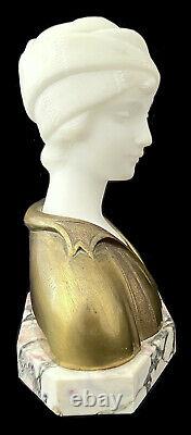 A. Trefoloni Bust In Carrara Marble And Bronze Golden Boy Art Deco