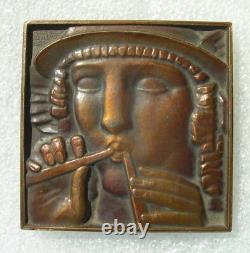 ART DECO MEDAL FLUTE PLAYER engraver MARCEL RENARD