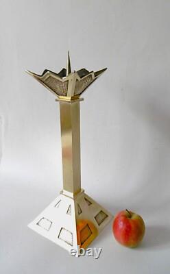 ART DECO MODERNIST CANDLESTICK, CHISELED BRONZE and BRASS, H=33.5 cm, circa 1930