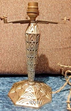 ART DECO NICKEL FLOOR LAMP ON BRONZE GEOMETRIC SHAPE MAYNADIER MALABERT STYLE