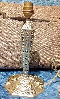 ART DECO NICKEL FLOOR LAMP ON BRONZE GEOMETRIC SHAPE MAYNADIER MALABERT STYLE