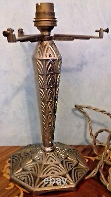 ART DECO NICKEL FLOOR LAMP ON BRONZE GEOMETRIC SHAPE MAYNADIER MALABERT STYLE